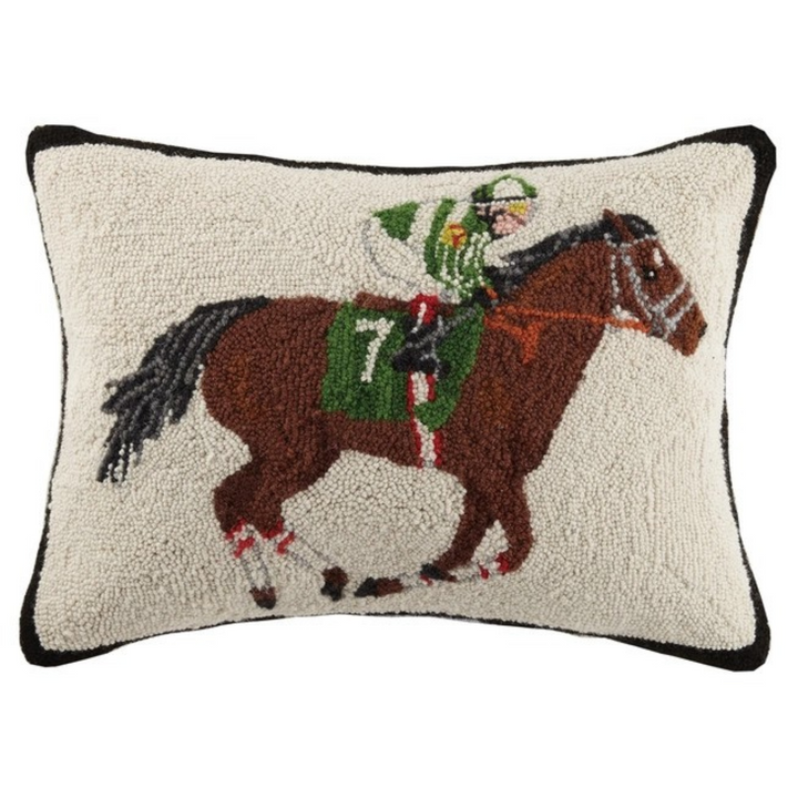 Equestrian Racer Wool Hooked Throw Pillow