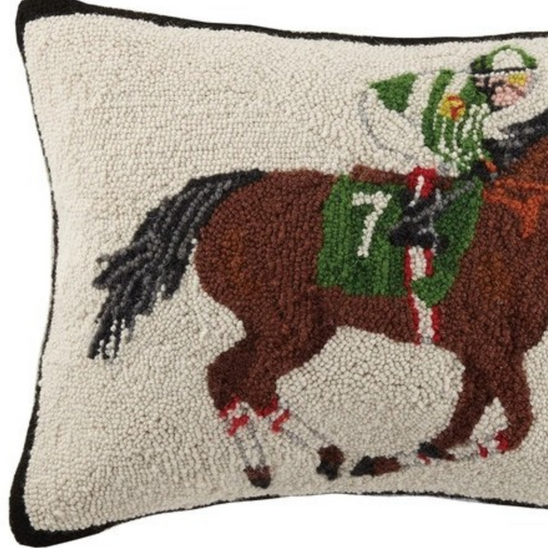 Equestrian Racer Wool Hooked Throw Pillow