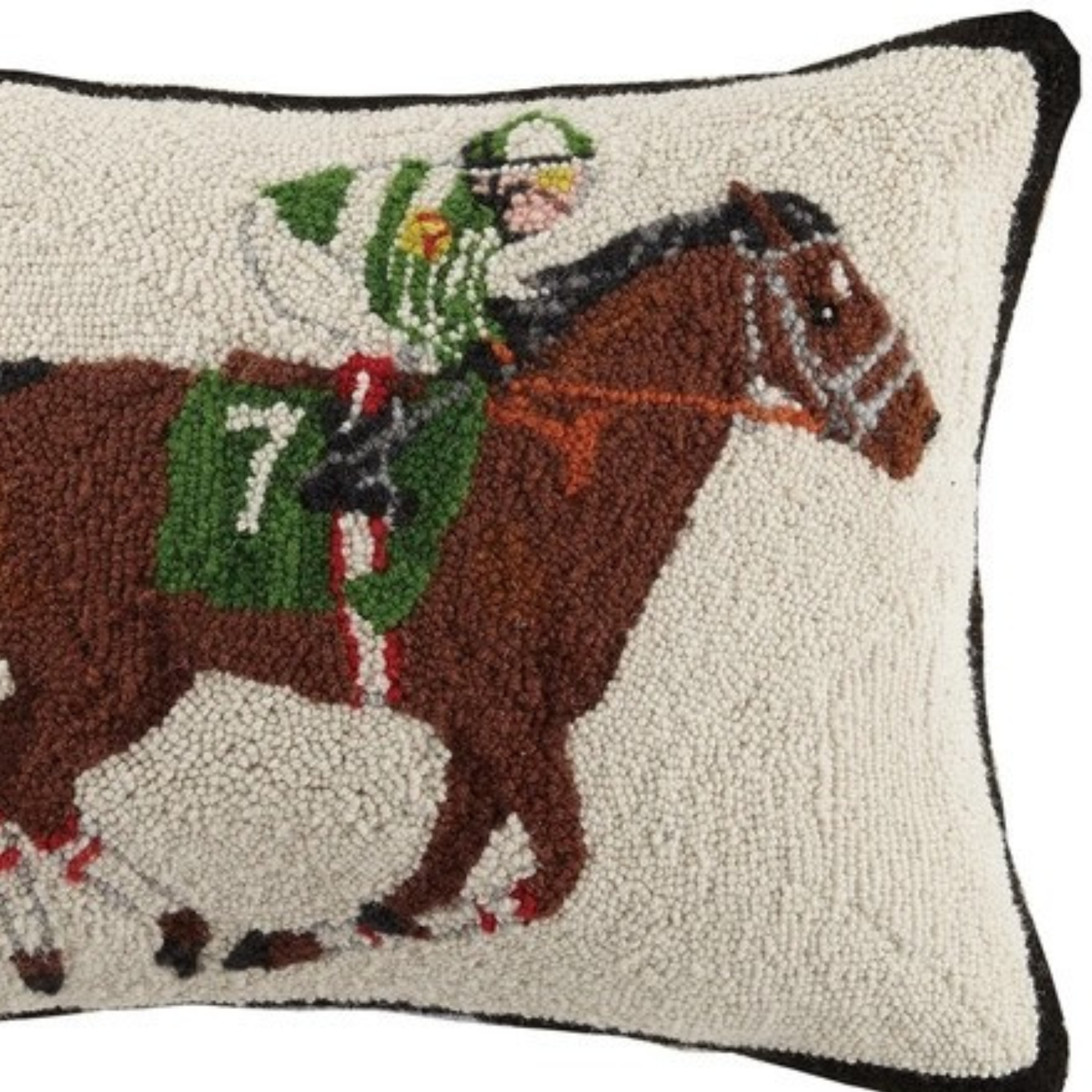Equestrian Racer Wool Hooked Throw Pillow - Thumbnail 3