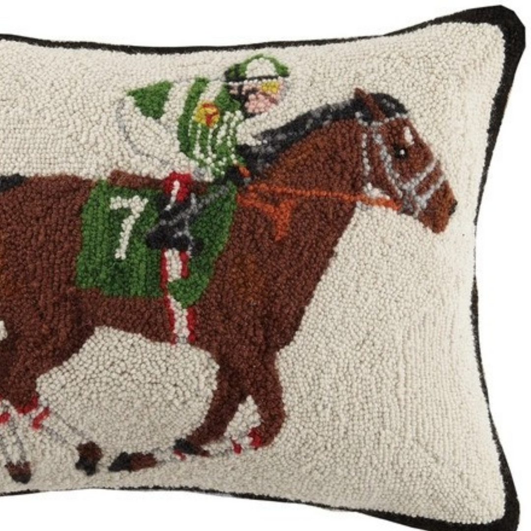 Equestrian Racer Wool Hooked Throw Pillow