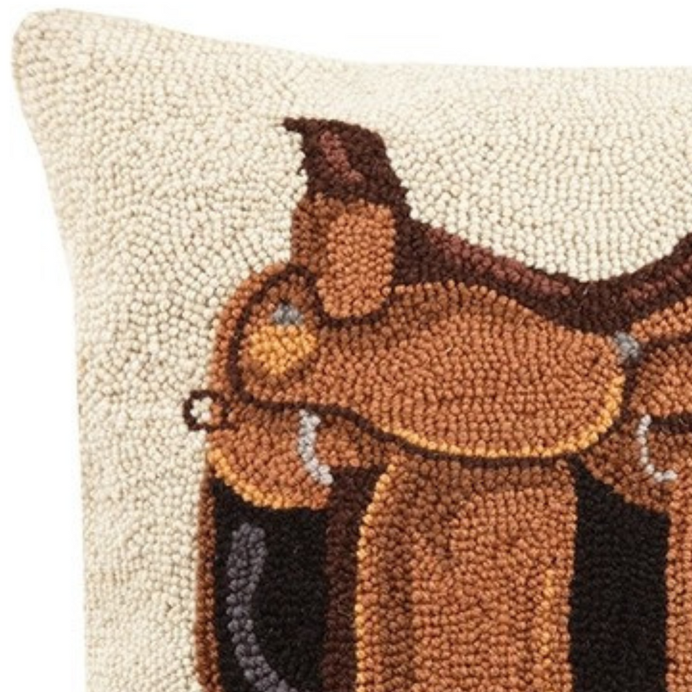 Equestrian Saddle Square Wool Hooked Throw Pillow