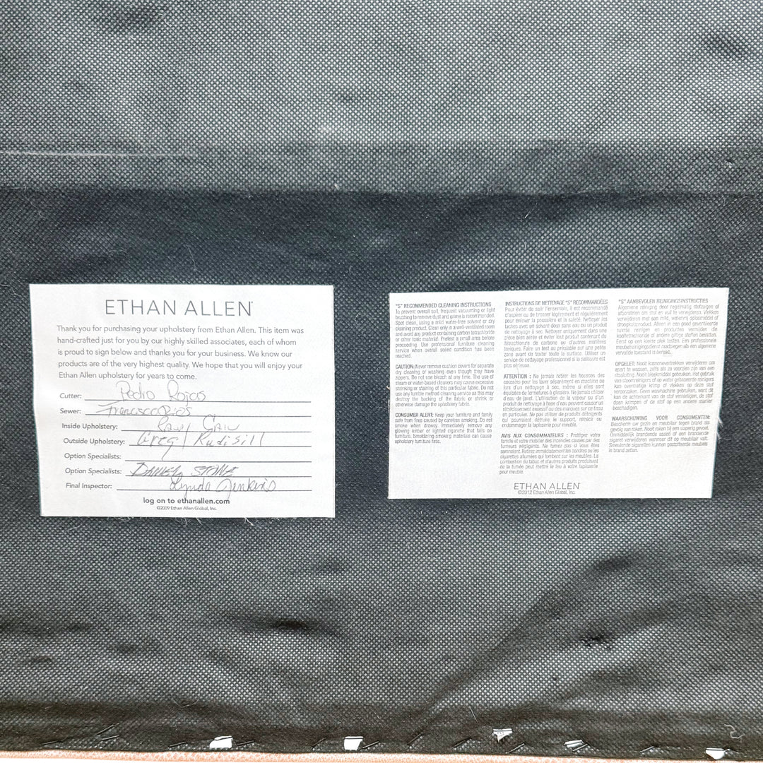 Ethan Allen Custom Tufted Pink Textured Ottoman With Nailhead Trim