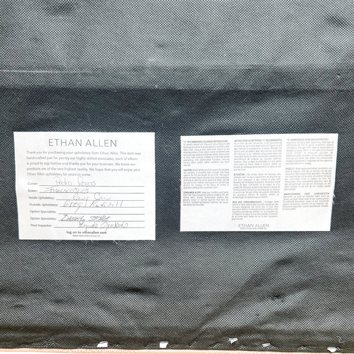 Ethan Allen Custom Tufted Pink Textured Ottoman With Nailhead Trim