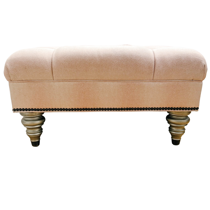 Ethan Allen Custom Tufted Pink Textured Ottoman With Nailhead Trim