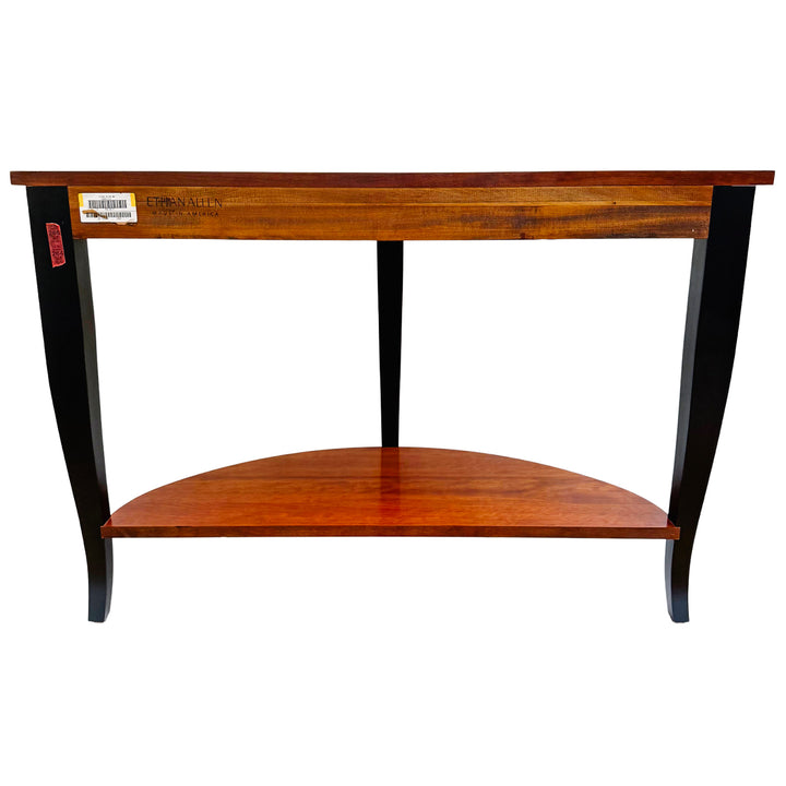 Ethan Allen Neoclassical Demilune Console Table With Inlay and Ebonized Legs