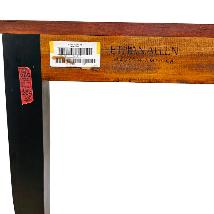 Ethan Allen Neoclassical Demilune Console Table With Inlay and Ebonized Legs