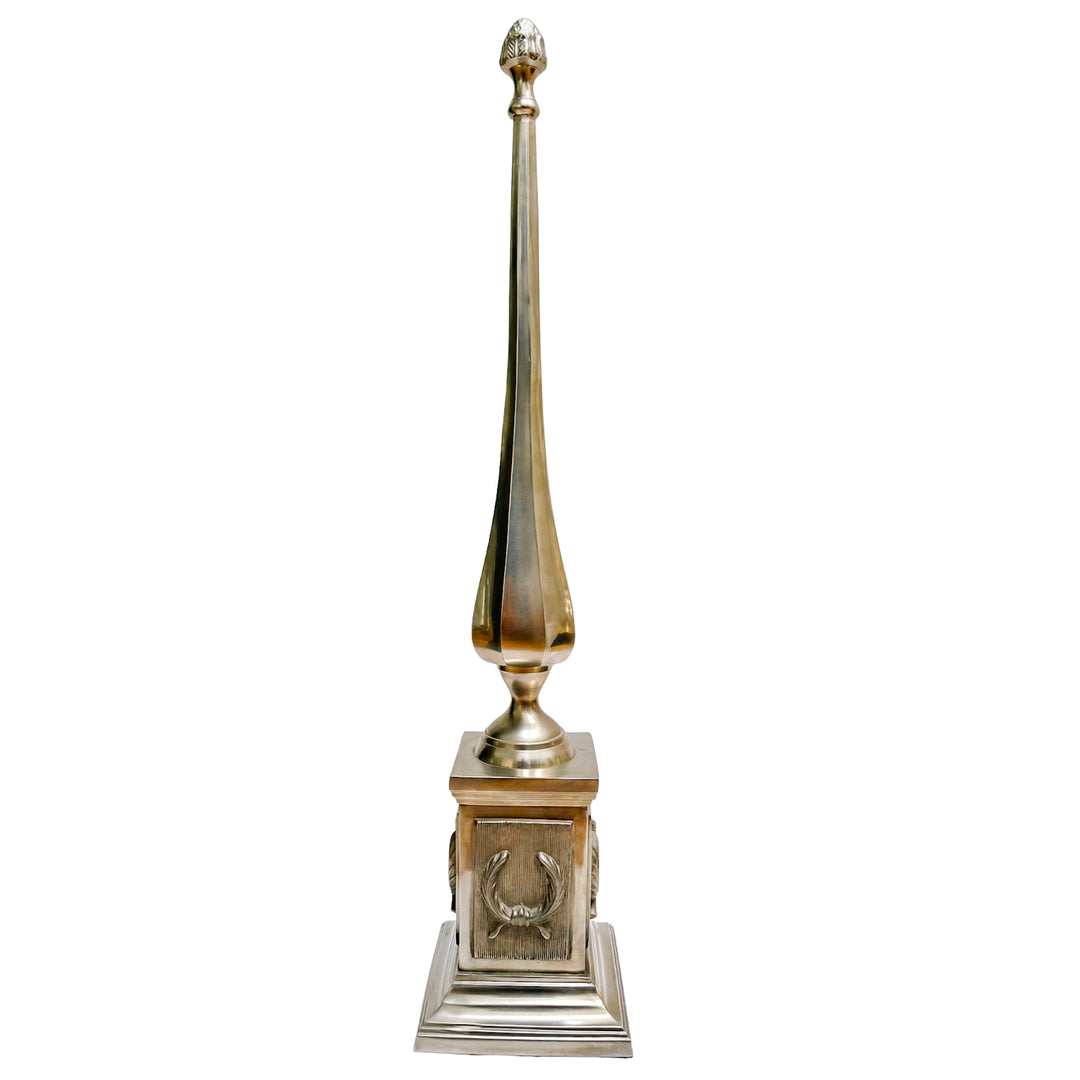 Pair of Extra Tall Vintage French Pewter Obelisks with Laurel Wreath Motifs
