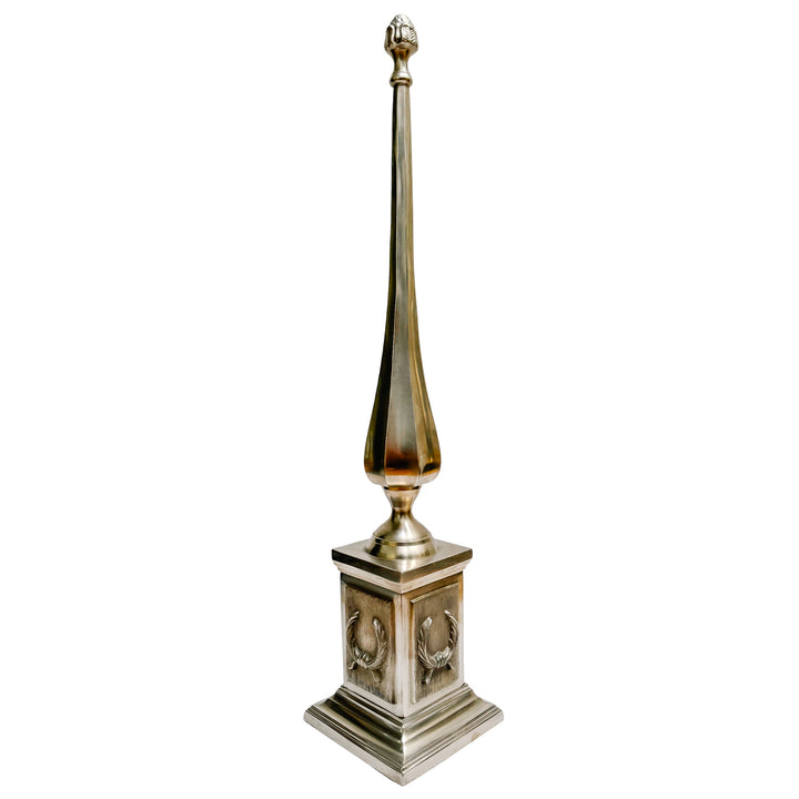 Pair of Extra Tall Vintage French Pewter Obelisks with Laurel Wreath Motifs