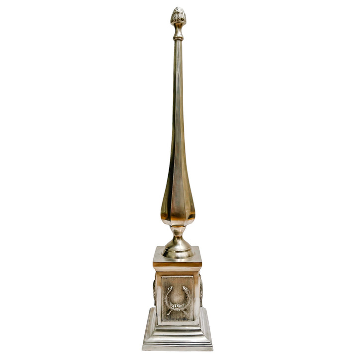 Pair of Extra Tall Vintage French Pewter Obelisks with Laurel Wreath Motifs