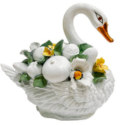 Italian Capodimonte Porcelain Swan Topiary Centerpiece