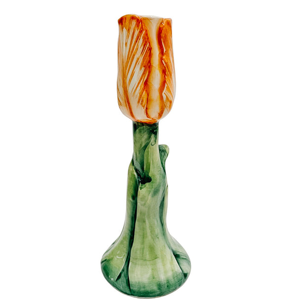 Pair Of Italian Hand-Painted Tulip Candlesticks