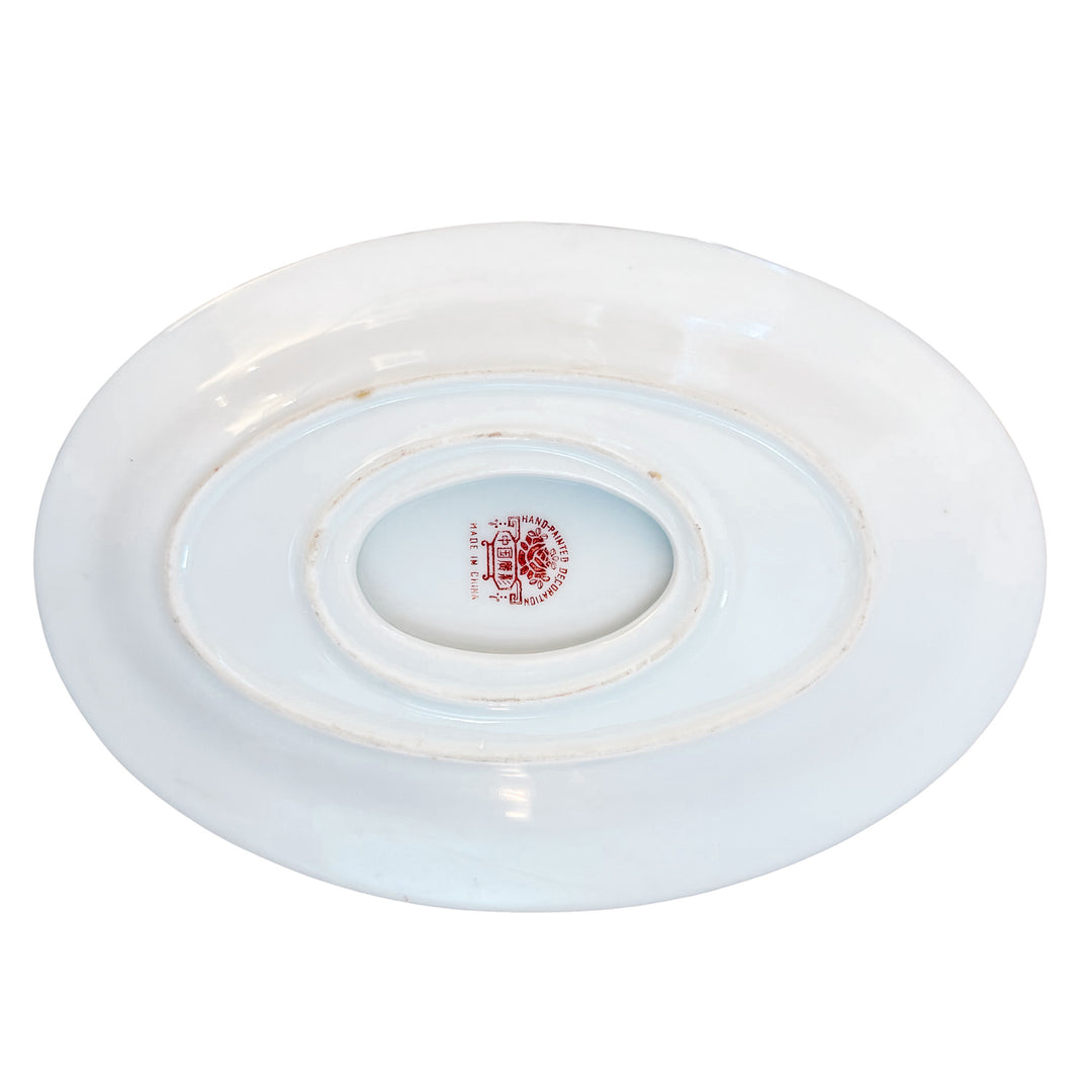 Mid-Century Famille Rose Canton Gravy Boat with Attached Underplate