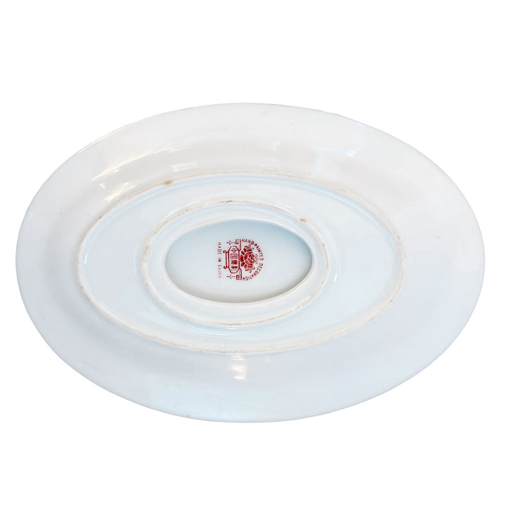 Mid-Century Famille Rose Canton Gravy Boat with Attached Underplate