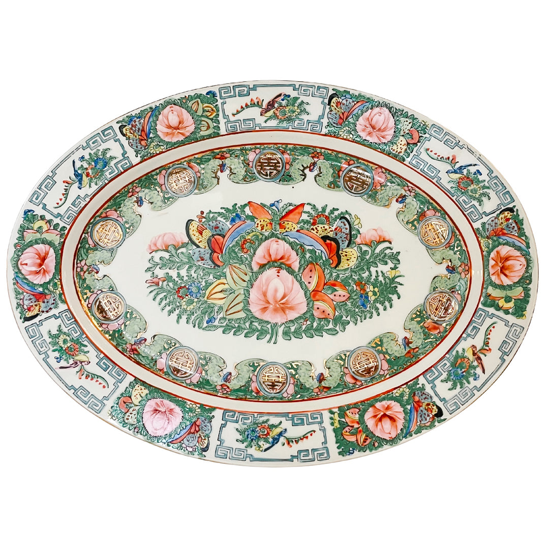 Vintage Famille Rose Medallion Oval Platter