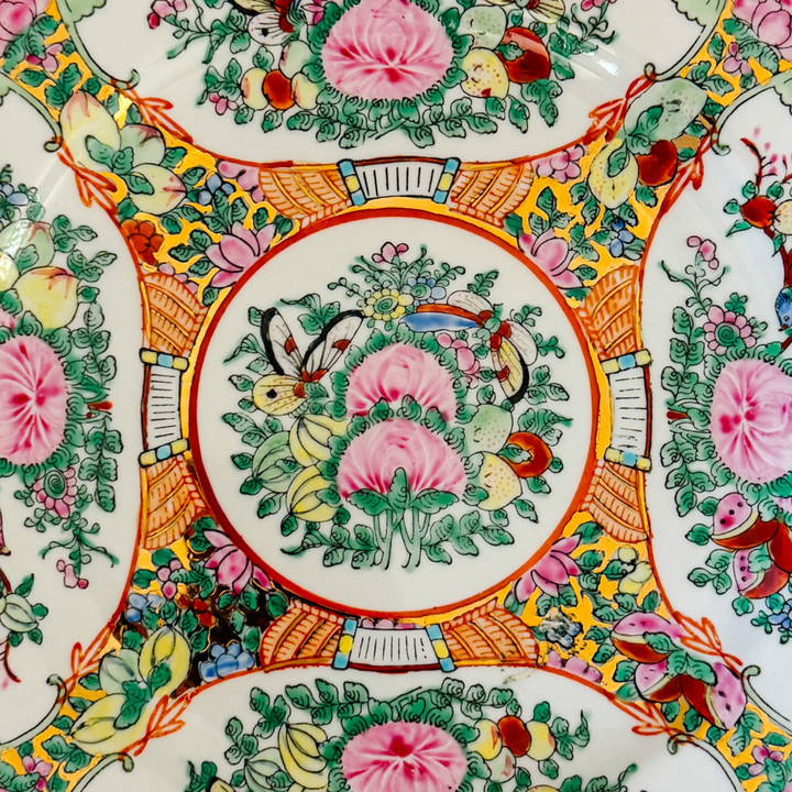 Vintage Famille Rose Hand-Painted Canton Porcelain Plate 10”