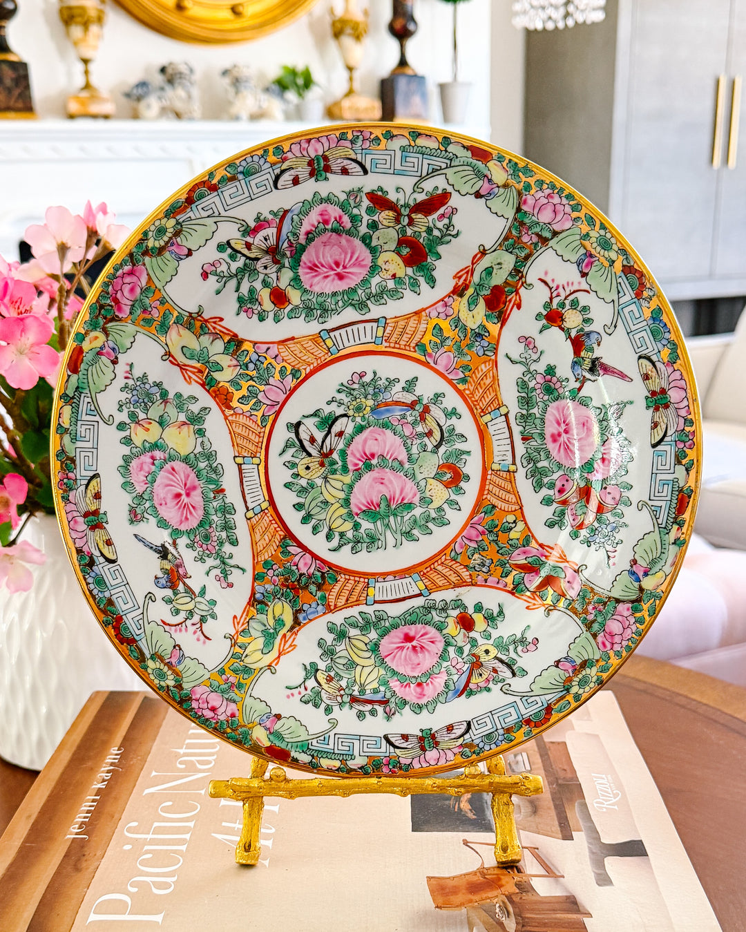 Vintage Famille Rose Hand-Painted Canton Porcelain Plate 10”
