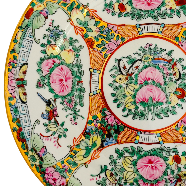 Vintage Famille Rose Hand-Painted Canton Porcelain Plate 10”
