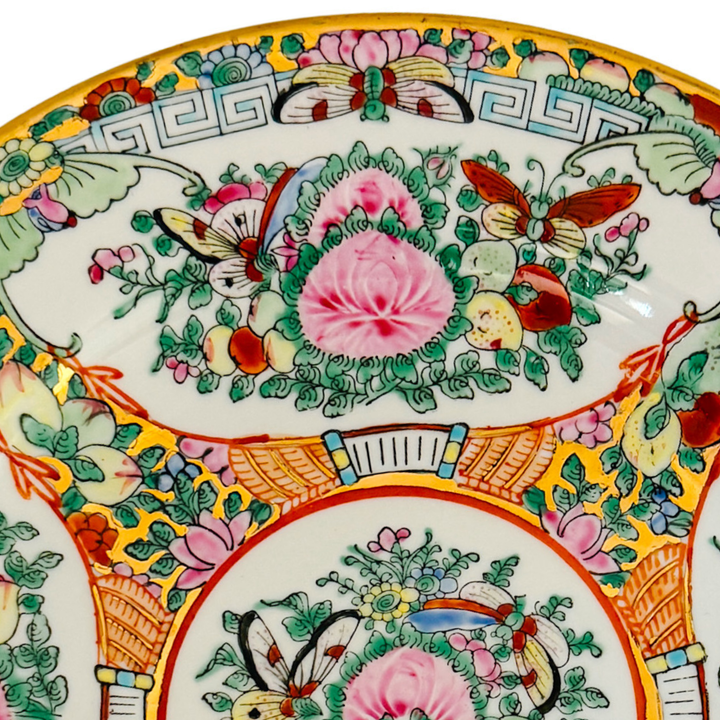 Vintage Famille Rose Hand-Painted Canton Porcelain Plate 10”