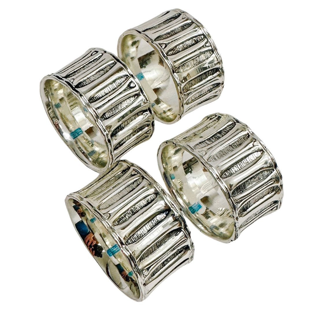 Vintage Faux Bamboo Stainless Steel Napkin Rings Set