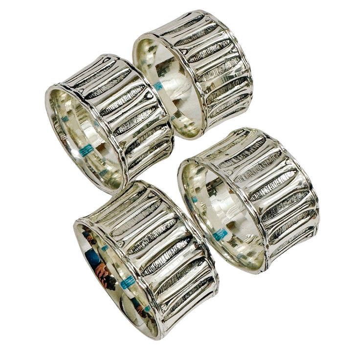 Vintage Faux Bamboo Stainless Steel Napkin Rings Set