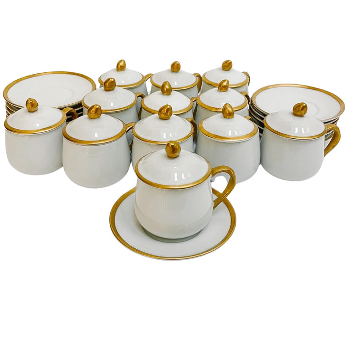 vintage white gold custard cups with plates