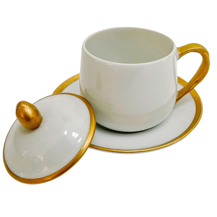 vintage white gold custard cups with plates