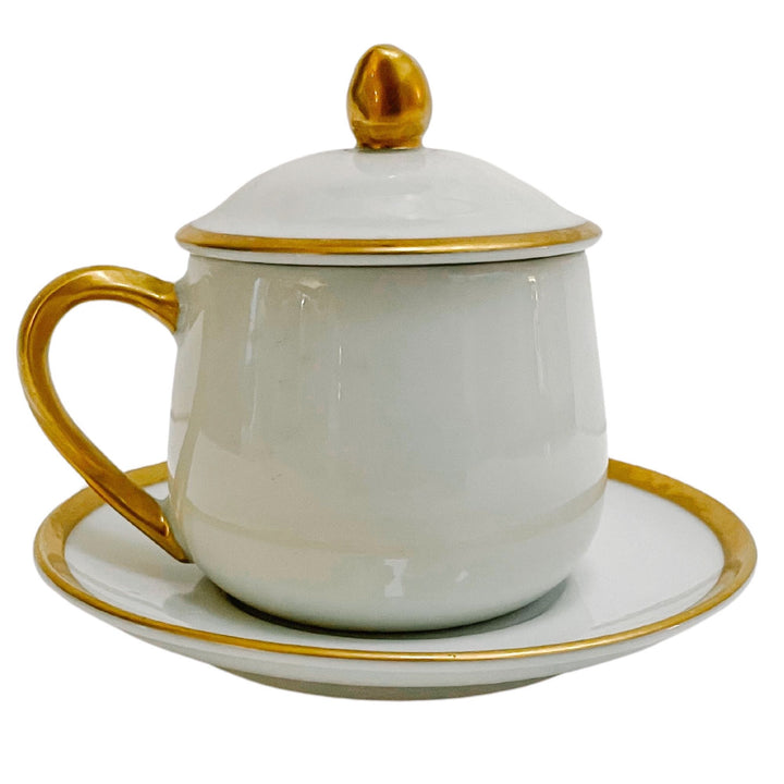 vintage white gold custard cups with plates