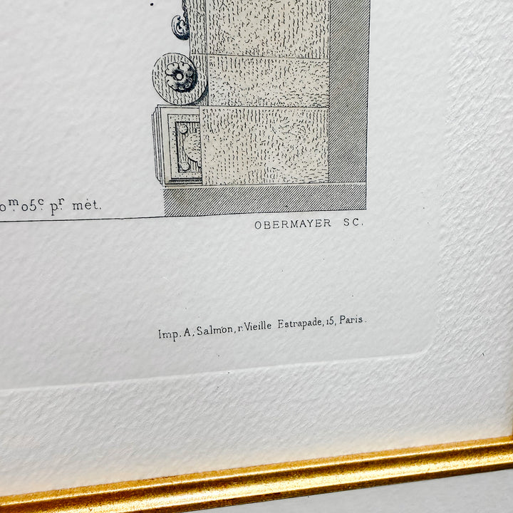 Framed 19th-Century French Hand-Colored Architectural Engravings by César Daly