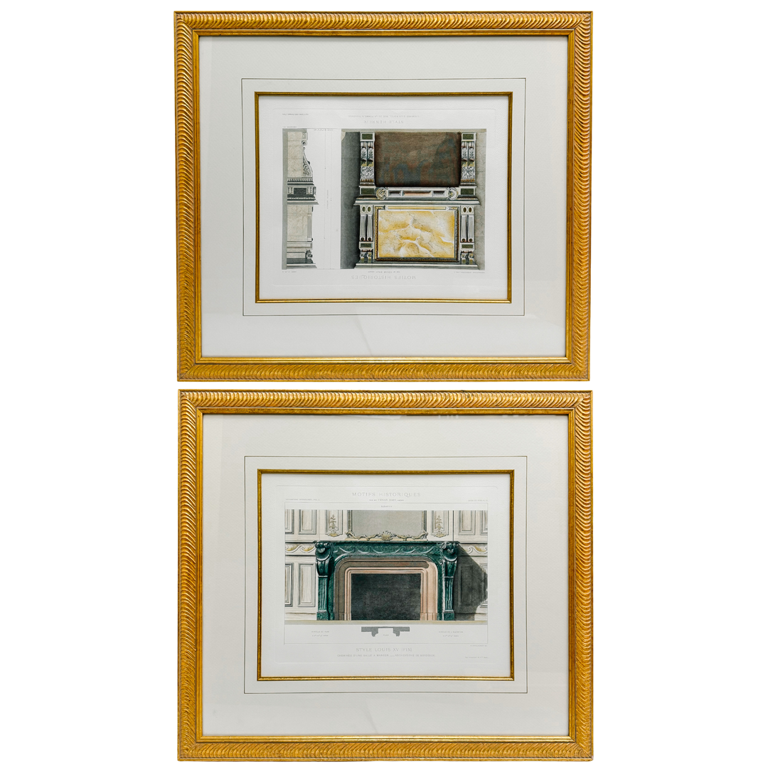 Framed 19th-Century French Hand-Colored Architectural Engravings by César Daly