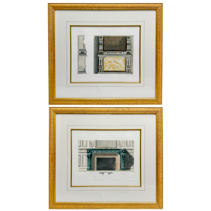 Framed 19th-Century French Hand-Colored Architectural Engravings by César Daly