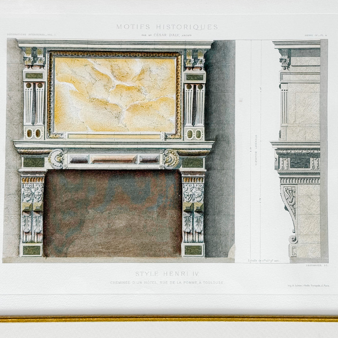 Framed 19th-Century French Hand-Colored Architectural Engravings by César Daly