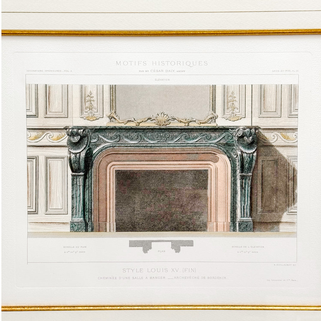 Framed 19th-Century French Hand-Colored Architectural Engravings by César Daly