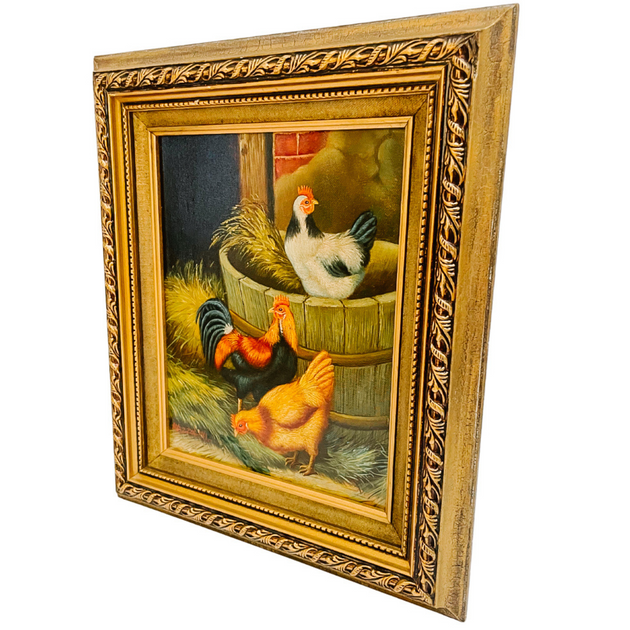 Framed Chickens In Barnyard Oil Painting – House of Andaloo