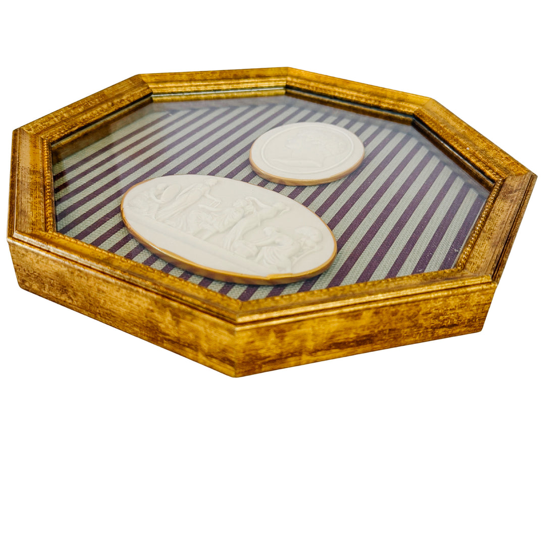 Framed Neoclassical Plaster Intaglio Medallions in Giltwood Shadow Box Frame