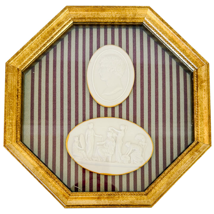 Framed Neoclassical Plaster Intaglio Medallions in Giltwood Shadow Box Frame