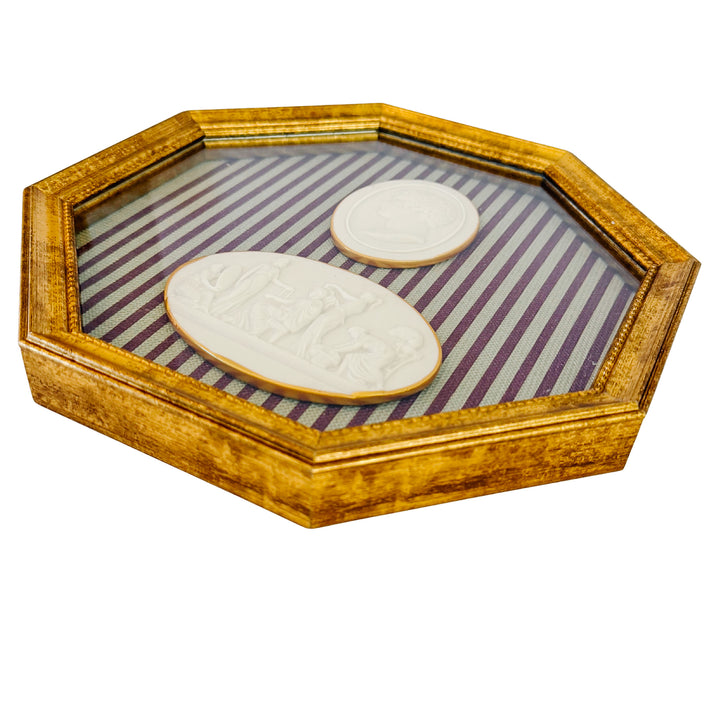 Framed Neoclassical Plaster Intaglio Medallions in Giltwood Shadow Box Frame