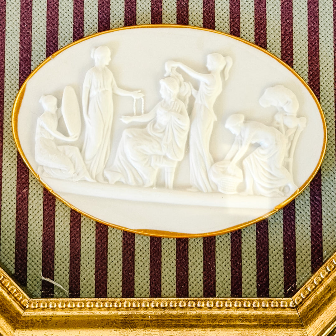 Framed Neoclassical Plaster Intaglio Medallions in Giltwood Shadow Box Frame