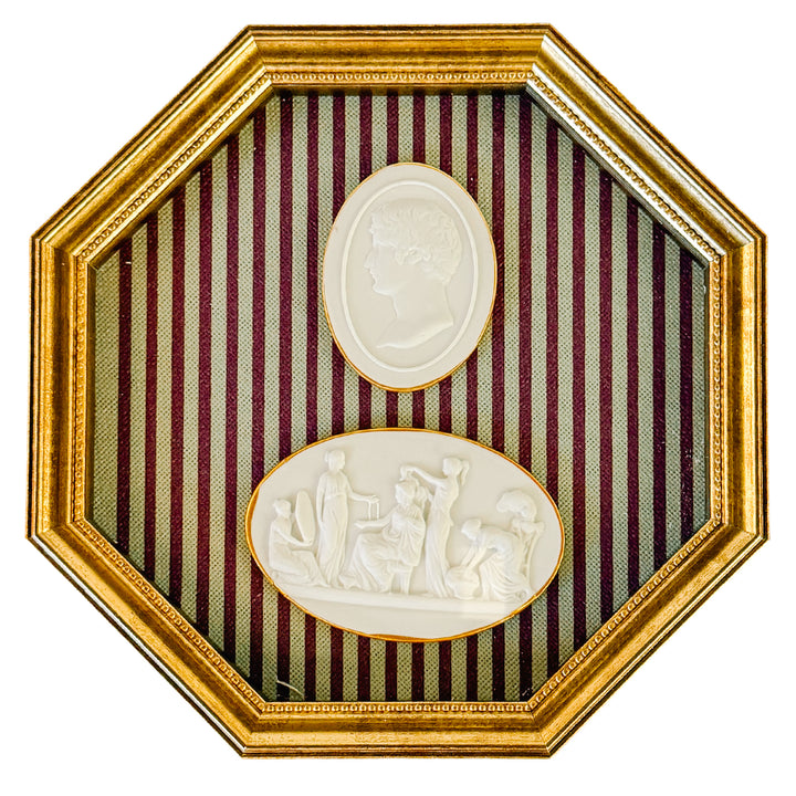 Framed Neoclassical Plaster Intaglio Medallions in Giltwood Shadow Box Frame