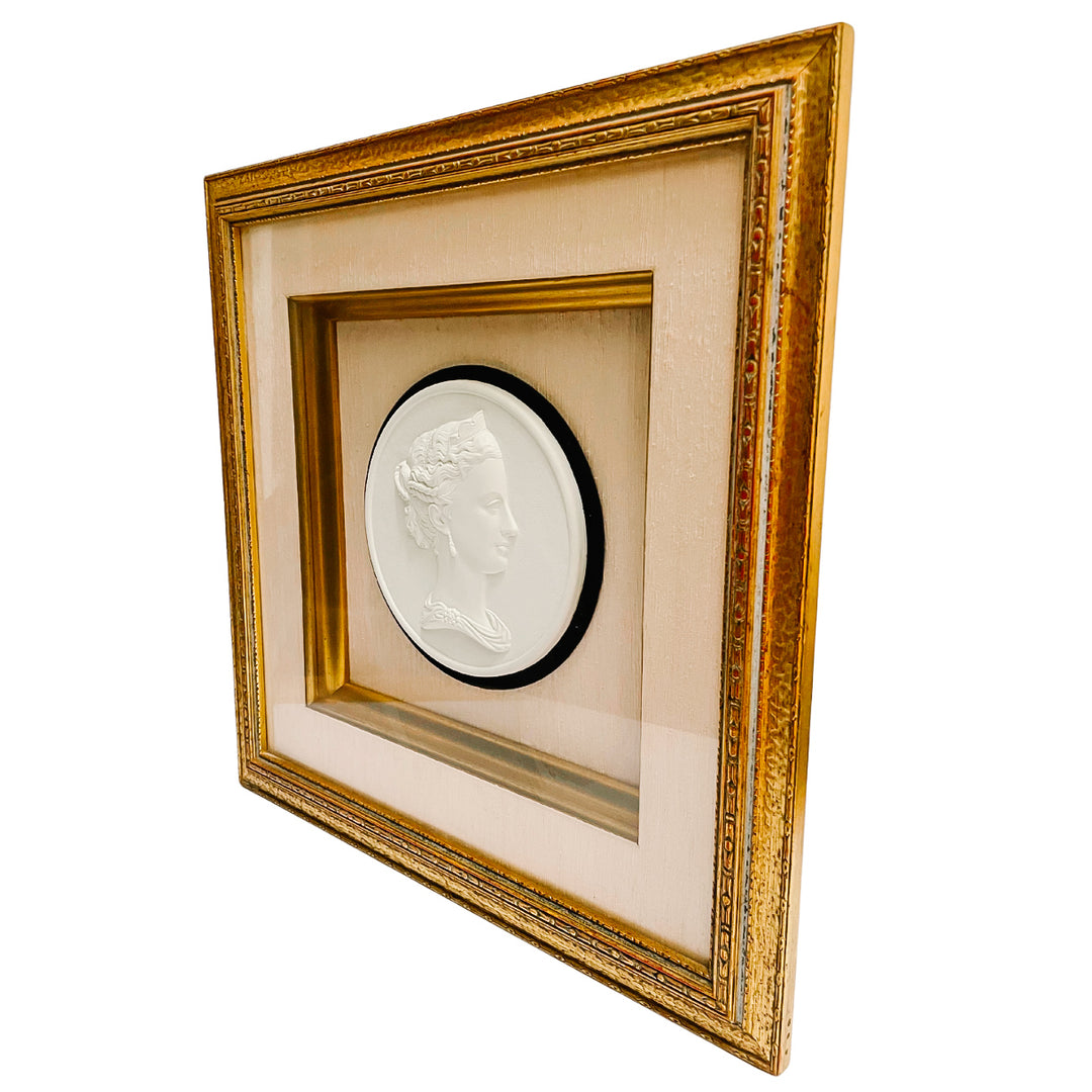 Framed and Matted Large Bisque Cameos Under Glass