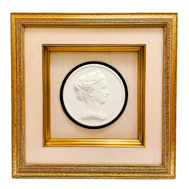 Framed and Matted Large Bisque Cameos Under Glass