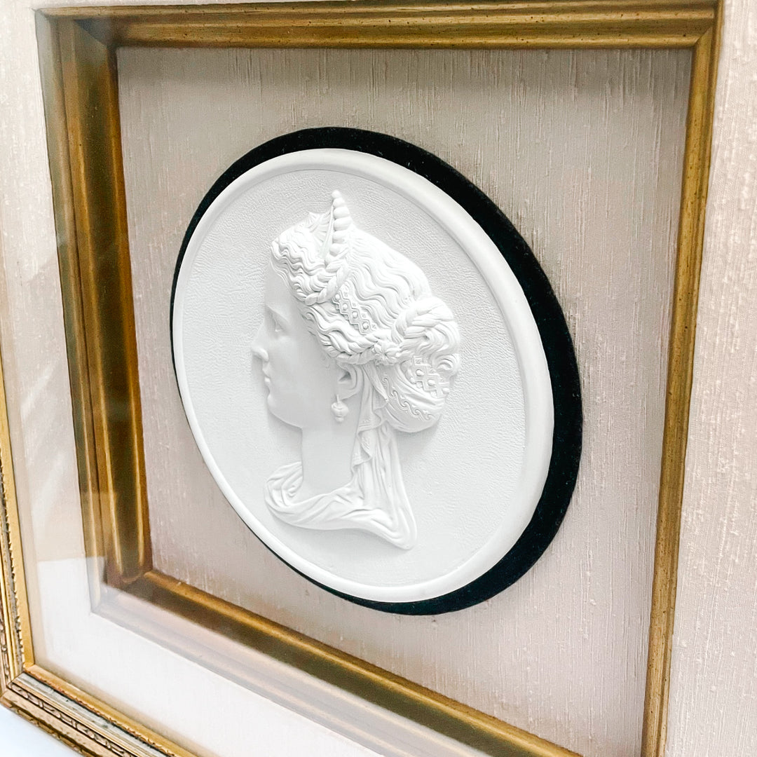 Framed and Matted Large Bisque Cameos Under Glass