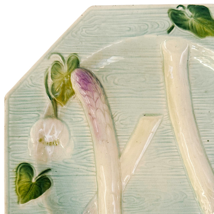 French Art Nouveau Water Lily Asparagus Majolica Plate