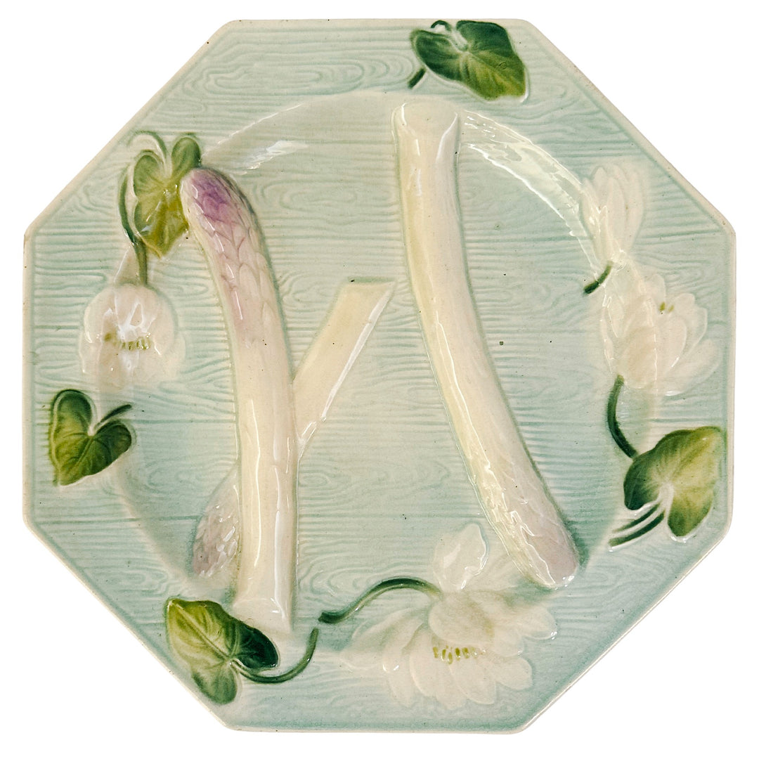 French Art Nouveau Water Lily Asparagus Majolica Plate
