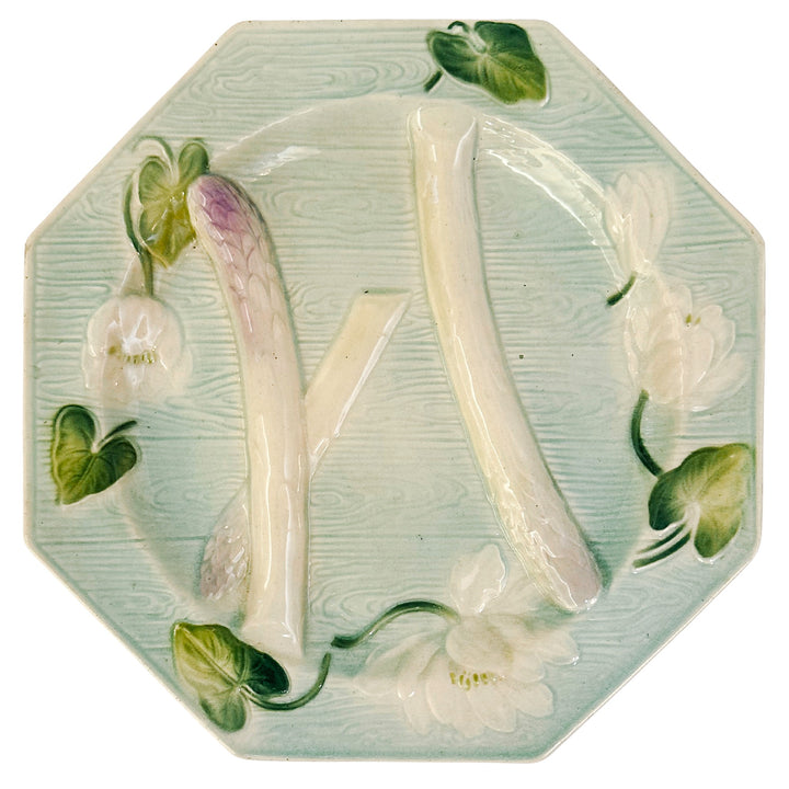 French Art Nouveau Water Lily Asparagus Majolica Plate