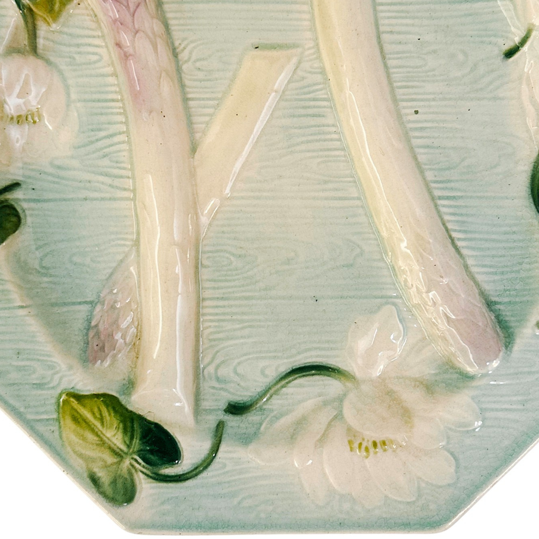 French Art Nouveau Water Lily Asparagus Majolica Plate