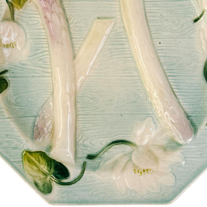 French Art Nouveau Water Lily Asparagus Majolica Plate