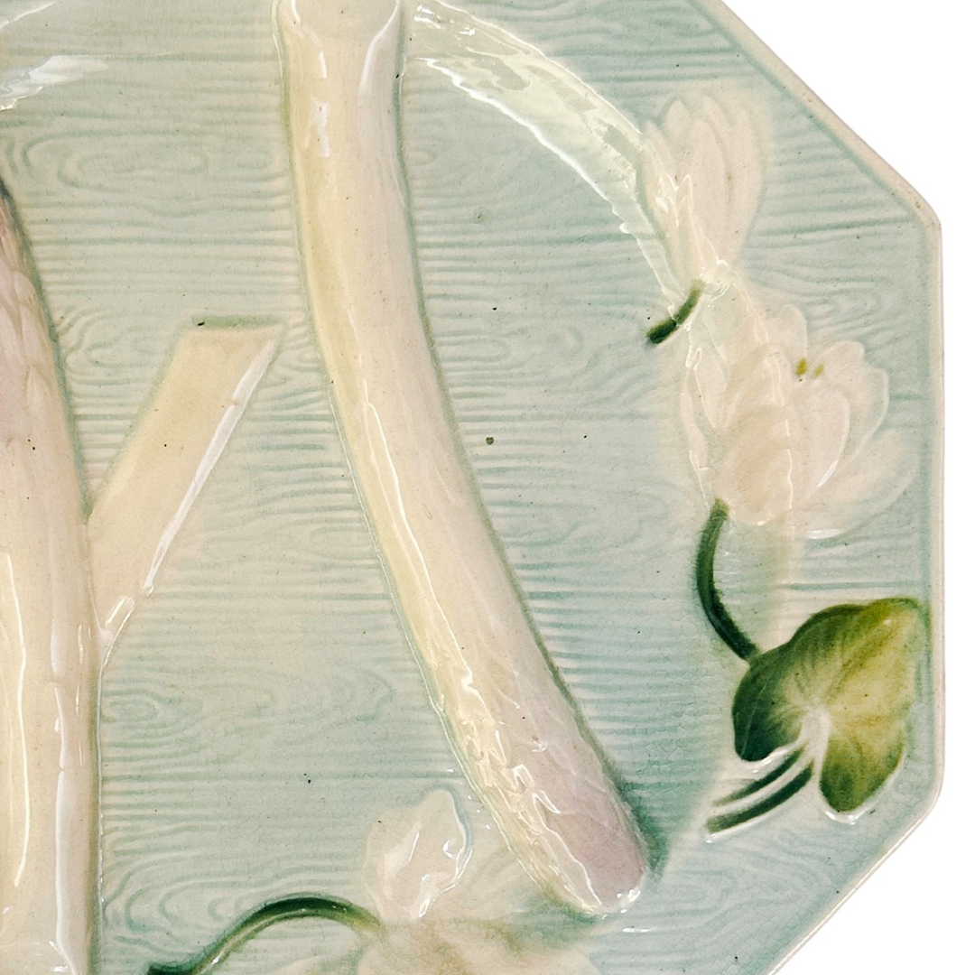French Art Nouveau Water Lily Asparagus Majolica Plate