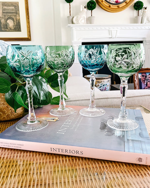 French Bayel Colored Crystal Wine Hock Stem Glasses