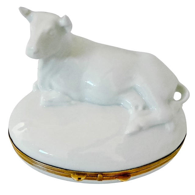 French Blanc De Chine Porcelain Reclining Cow Limoges Box by Chamart