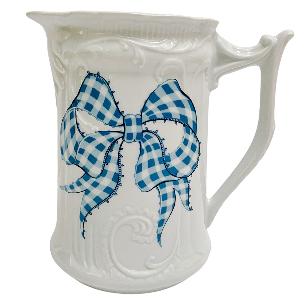 French Blue Gingham Pitcher by Philippe Deshoulieres